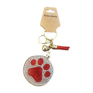 Red Paw Print Keychain with Gold Accents